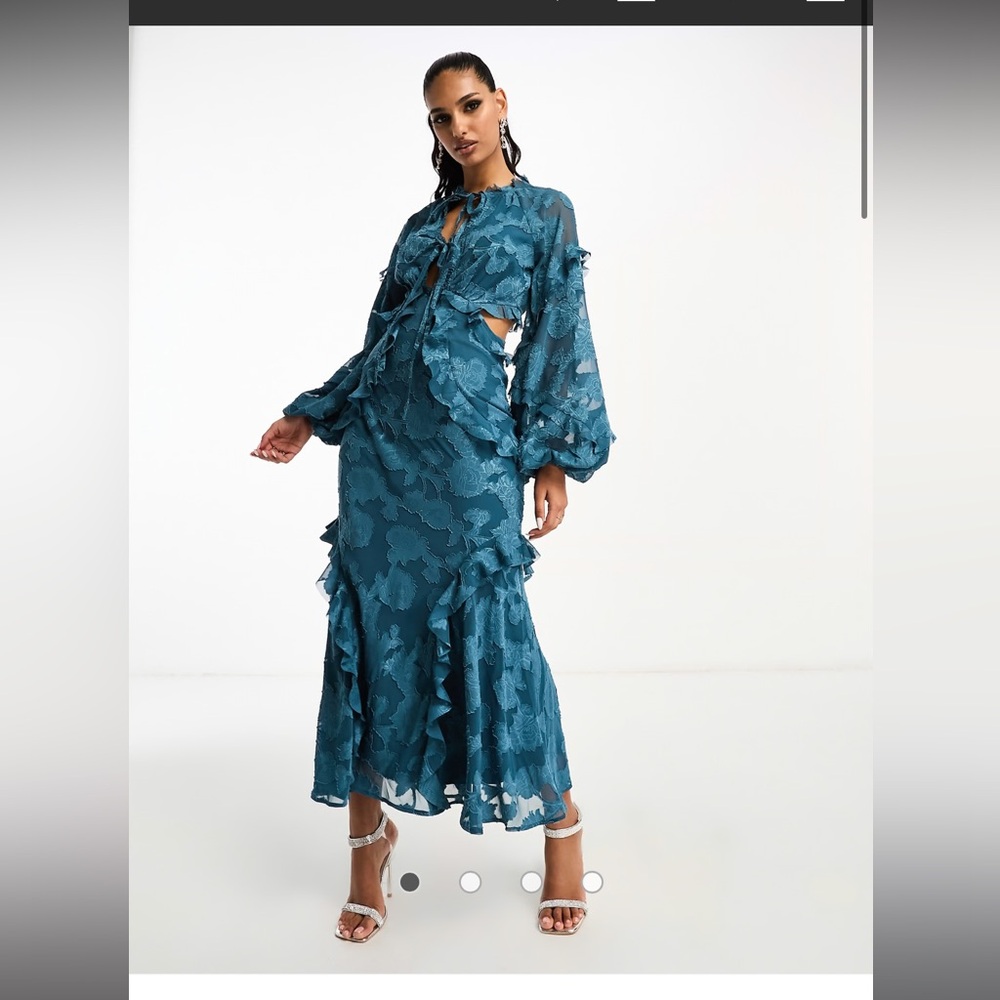ASOS Teal Floral Long Sleeve Dress